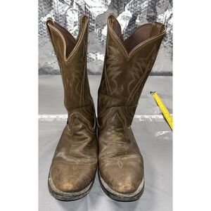 Justin Western Boots Mens Size 10.5D Brown Leather Pull On Round Toe Work JB1100